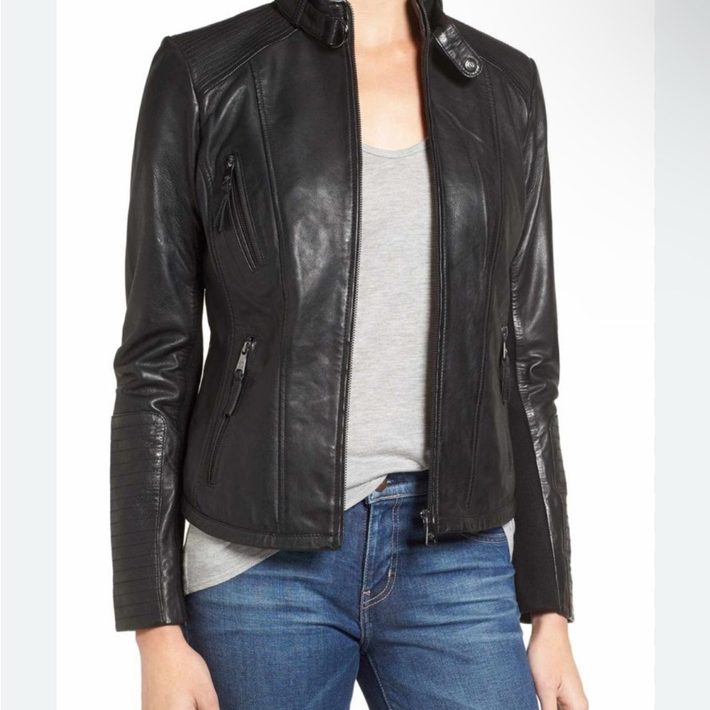 Bernardo Black Leather Jacket Fitted Tailored Design